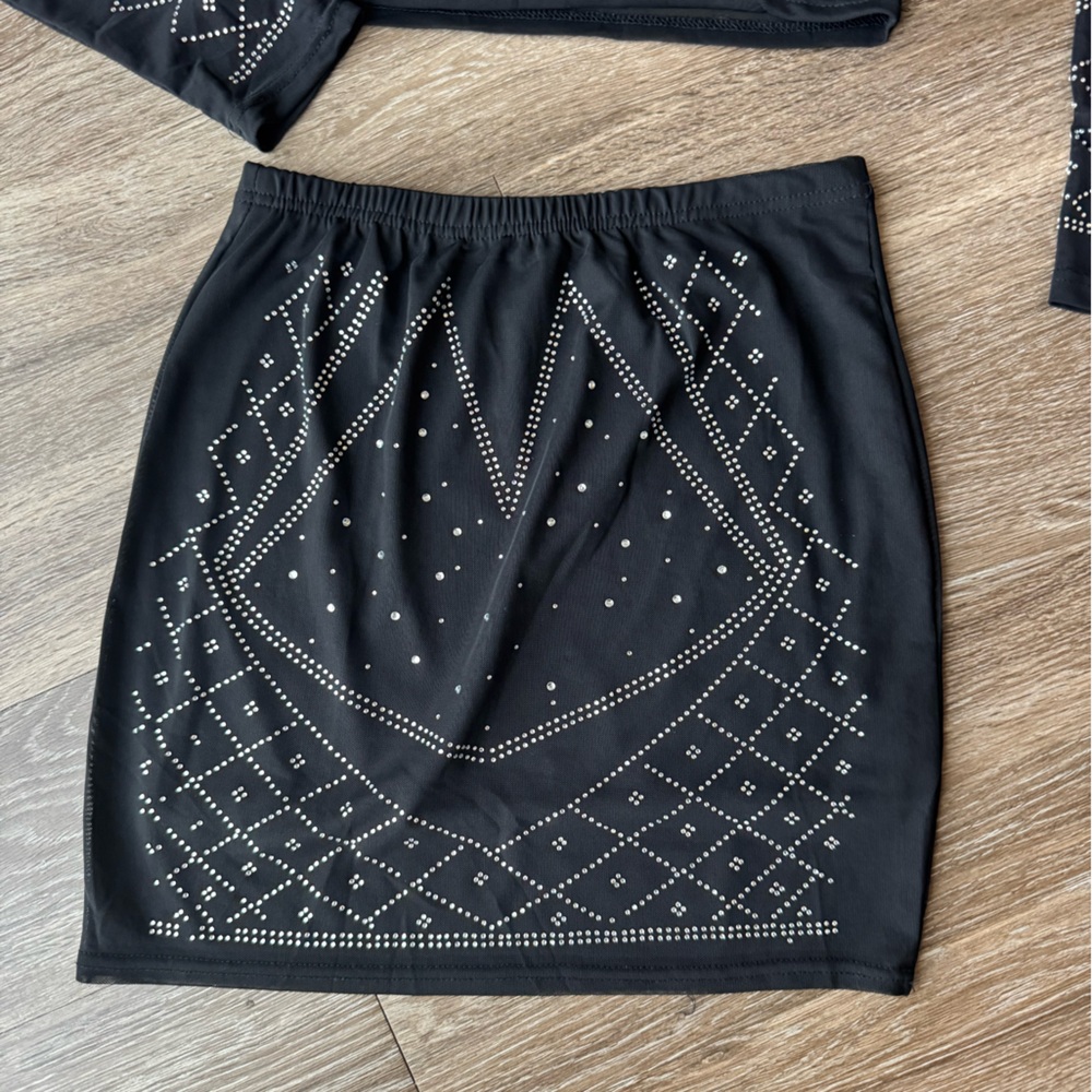 Black Rhinestone Two-Piece Set - Picture 2 of 3